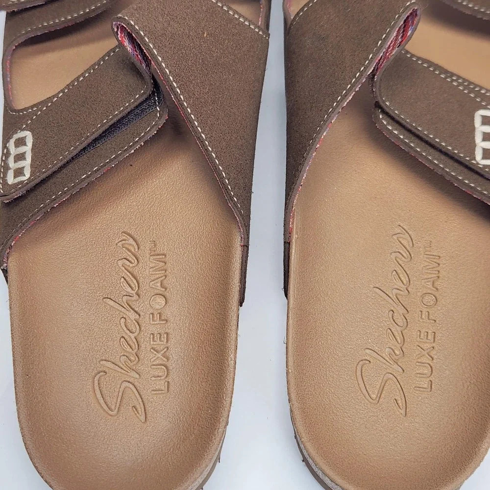 Skechers Sandals Womens Size 10 Brown Luxe Foam Slide On Adjustable EUC SN 56176 - Picture 4 of 10